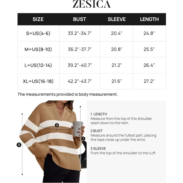ZESICA Womens 2024 Winter Sweaters Lapel V Neck Long Sleeve Striped Chunky Knit Oversized Pullover Sweater Jumper TopsToffee