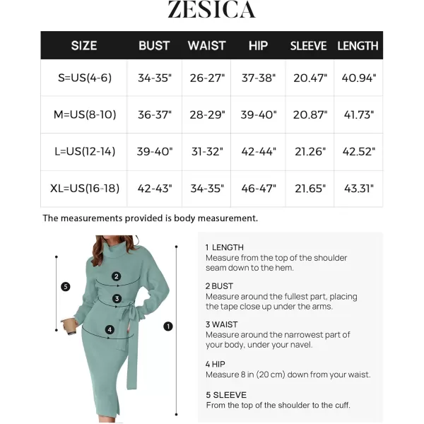 ZESICA Womens Turtleneck Sweater Midi Dress Long Sleeve Ribbed Knit Bodycon Slit Dress with BeltLake