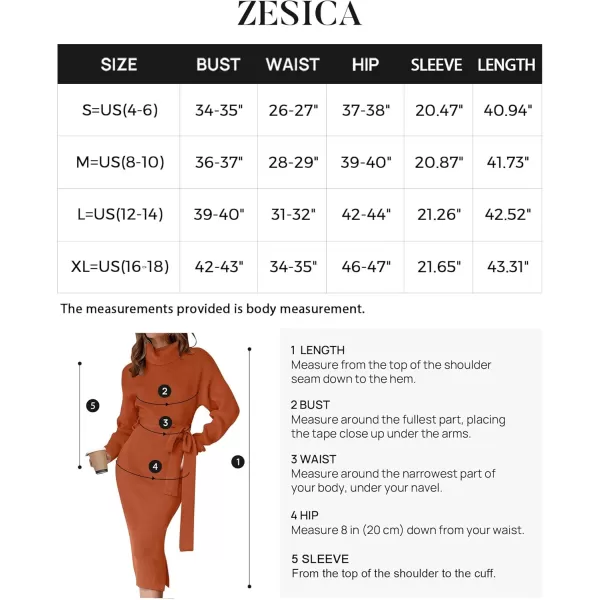 ZESICA Womens Turtleneck Sweater Midi Dress Long Sleeve Ribbed Knit Bodycon Slit Dress with BeltMaple