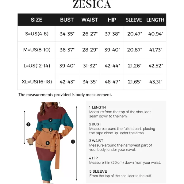 ZESICA Womens Turtleneck Sweater Midi Dress Long Sleeve Ribbed Knit Bodycon Slit Dress with BeltTeal
