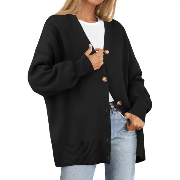 ZESICA Womens 2024 Casual Long Sleeve Cardigan V Neck Button Down Open Front Knit Loose Oversized Sweater CoatBlack