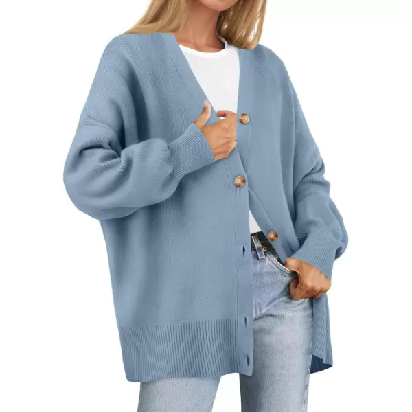 ZESICA Womens 2024 Casual Long Sleeve Cardigan V Neck Button Down Open Front Knit Loose Oversized Sweater CoatBlue