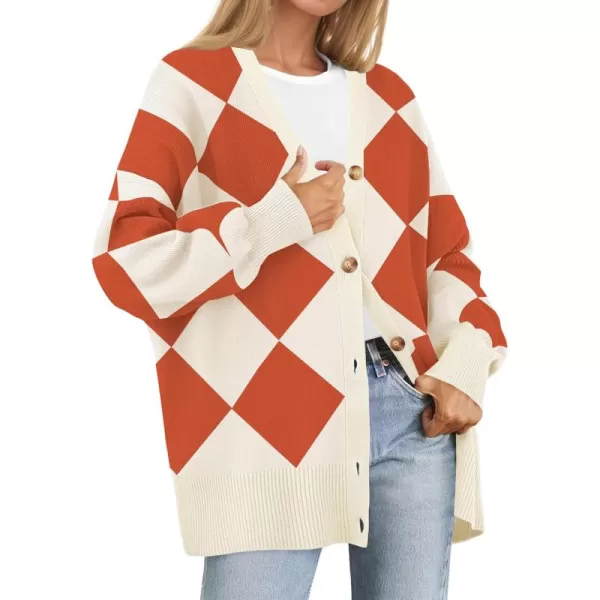 ZESICA Womens 2024 Casual Long Sleeve Cardigan V Neck Button Down Open Front Knit Loose Oversized Sweater CoatBrickred