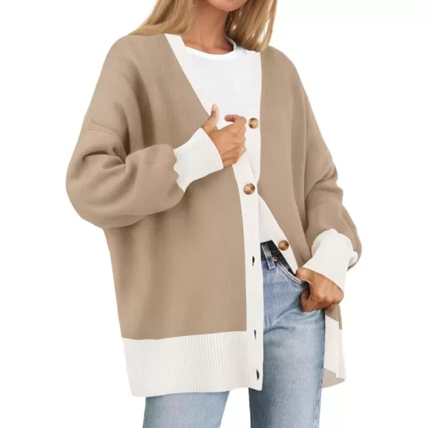 ZESICA Womens 2024 Casual Long Sleeve Cardigan V Neck Button Down Open Front Knit Loose Oversized Sweater CoatCamel