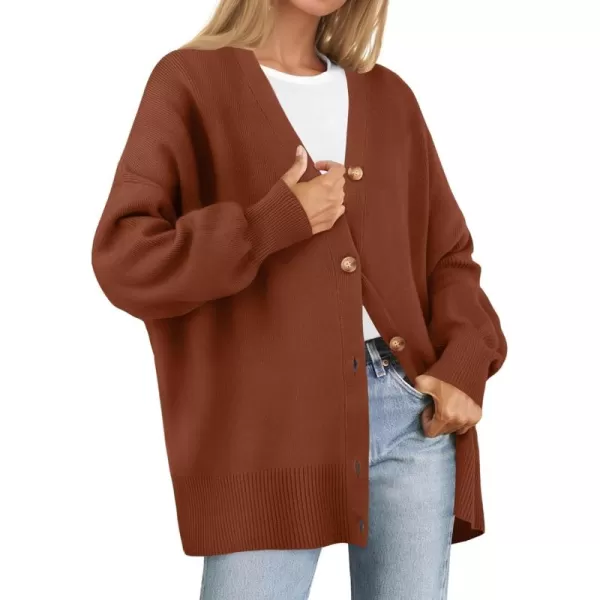 ZESICA Womens 2024 Casual Long Sleeve Cardigan V Neck Button Down Open Front Knit Loose Oversized Sweater CoatCaramel