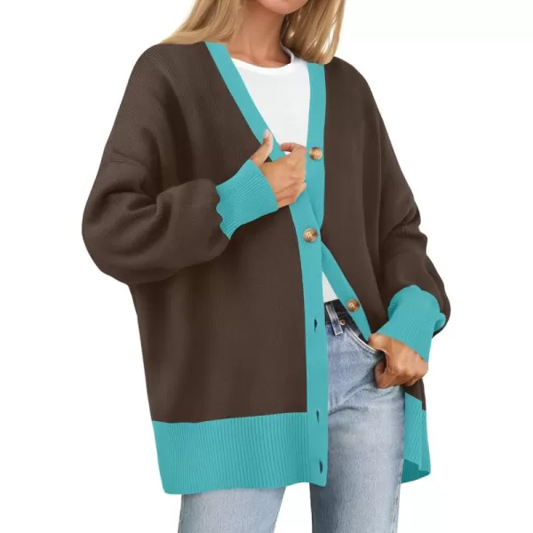 ZESICA Womens 2024 Casual Long Sleeve Cardigan V Neck Button Down Open Front Knit Loose Oversized Sweater CoatCoffee