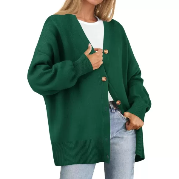 ZESICA Womens 2024 Casual Long Sleeve Cardigan V Neck Button Down Open Front Knit Loose Oversized Sweater CoatDarkgreen
