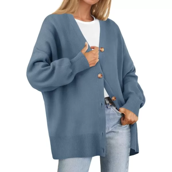 ZESICA Womens 2024 Casual Long Sleeve Cardigan V Neck Button Down Open Front Knit Loose Oversized Sweater CoatDustyblue