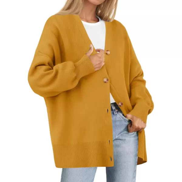 ZESICA Womens 2024 Casual Long Sleeve Cardigan V Neck Button Down Open Front Knit Loose Oversized Sweater CoatGinger
