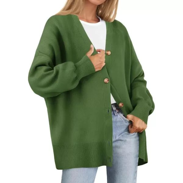 ZESICA Womens 2024 Casual Long Sleeve Cardigan V Neck Button Down Open Front Knit Loose Oversized Sweater CoatGreen