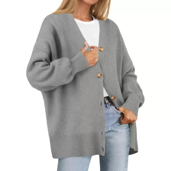 ZESICA Womens 2024 Casual Long Sleeve Cardigan V Neck Button Down Open Front Knit Loose Oversized Sweater CoatGrey