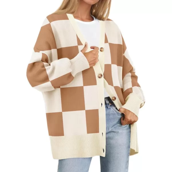 ZESICA Womens 2024 Casual Long Sleeve Cardigan V Neck Button Down Open Front Knit Loose Oversized Sweater CoatLightbrown