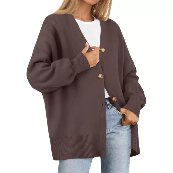 ZESICA Womens 2024 Casual Long Sleeve Cardigan V Neck Button Down Open Front Knit Loose Oversized Sweater CoatNutmeg