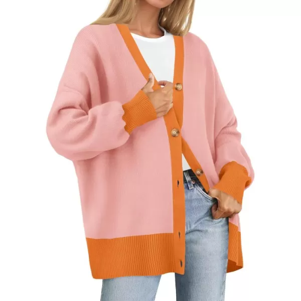ZESICA Womens 2024 Casual Long Sleeve Cardigan V Neck Button Down Open Front Knit Loose Oversized Sweater CoatOrange