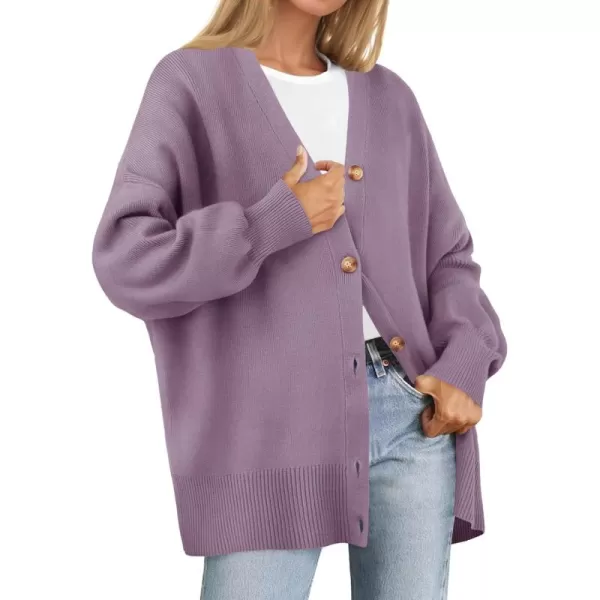 ZESICA Womens 2024 Casual Long Sleeve Cardigan V Neck Button Down Open Front Knit Loose Oversized Sweater CoatPurple