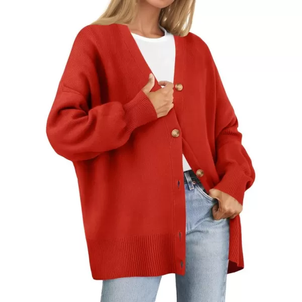 ZESICA Womens 2024 Casual Long Sleeve Cardigan V Neck Button Down Open Front Knit Loose Oversized Sweater CoatRed