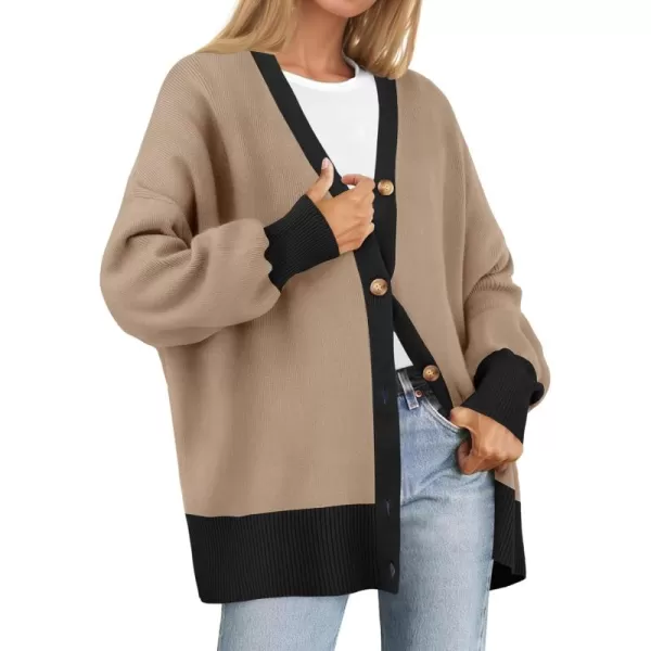 ZESICA Womens 2024 Casual Long Sleeve Cardigan V Neck Button Down Open Front Knit Loose Oversized Sweater CoatRedbrown
