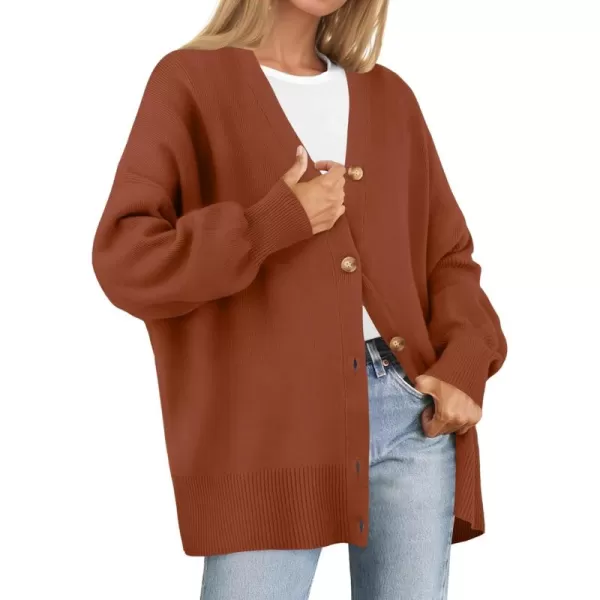 ZESICA Womens 2024 Casual Long Sleeve Cardigan V Neck Button Down Open Front Knit Loose Oversized Sweater CoatRust