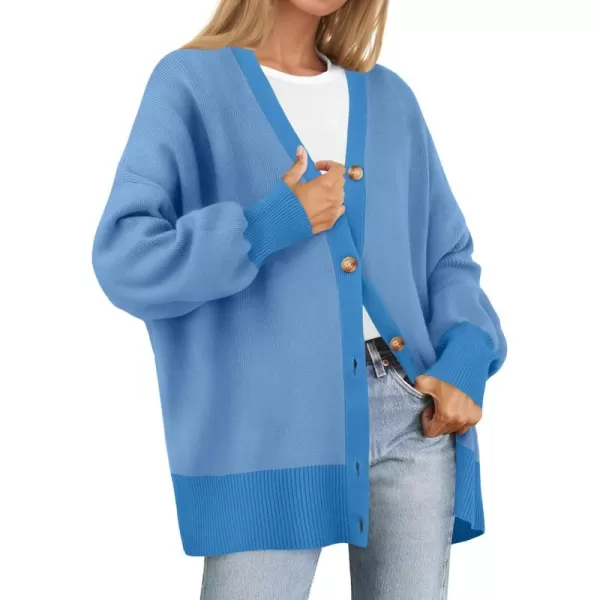 ZESICA Womens 2024 Casual Long Sleeve Cardigan V Neck Button Down Open Front Knit Loose Oversized Sweater CoatSky