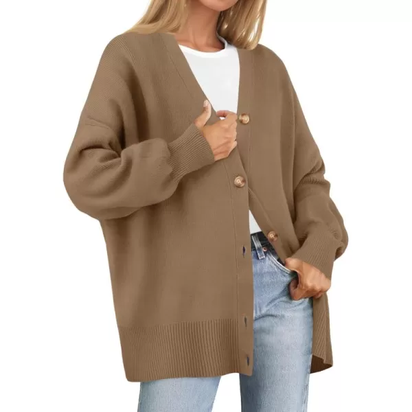 ZESICA Womens 2024 Casual Long Sleeve Cardigan V Neck Button Down Open Front Knit Loose Oversized Sweater CoatTan