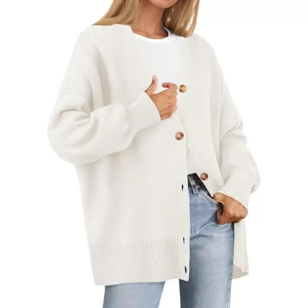 ZESICA Womens 2024 Casual Long Sleeve Cardigan V Neck Button Down Open Front Knit Loose Oversized Sweater CoatWhite