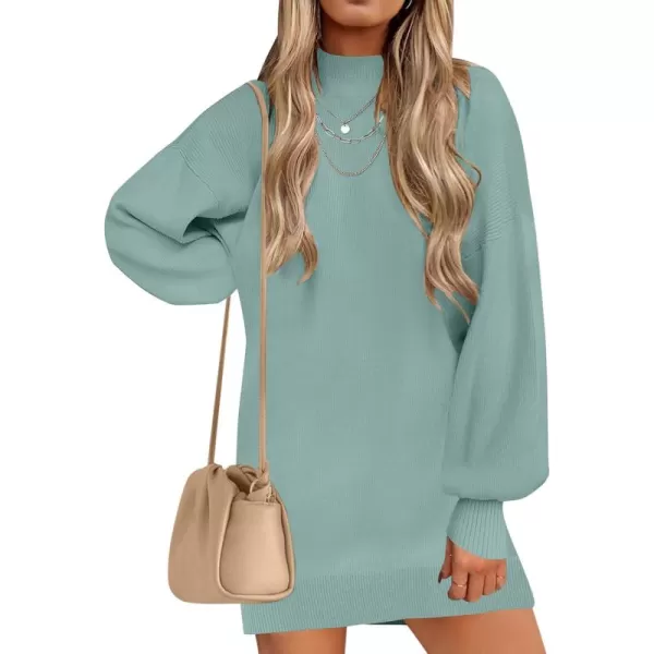 ZESICA Womens 2024 Fall Turtleneck Sweaters Dress Oversized Long Lantern Sleeve Casual Knit Pullover Short DressesGreygreen