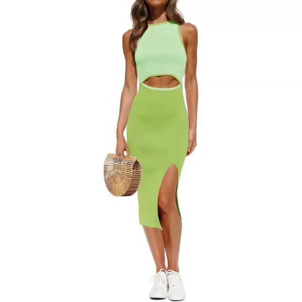 ZESICA Womens 2024 Ribbed Knit Dress Long Sleeve Mock Neck Slim Fit Side Slit Fall Elegant Sweater DressesLightgreen