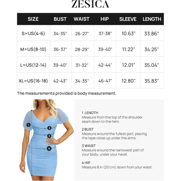 ZESICA Womens 2024 Summer Ruched Bodycon Mini Dress Sexy V Neck Puff Sleeve Cocktail Wedding Party Short Dresses