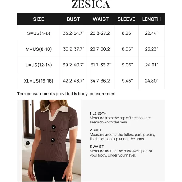 ZESICA Womens Short Sleeve V Neck T Shirts 2024 Summer Ribbed Knit Slim Fitted Basic Solid Color Tee TopsCoffee