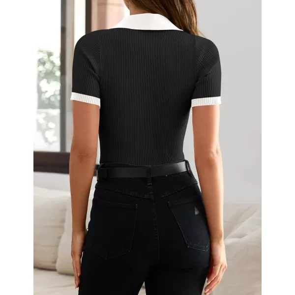 ZESICA Womens Short Sleeve V Neck T Shirts 2024 Summer Ribbed Knit Slim Fitted Basic Solid Color Tee TopsDim