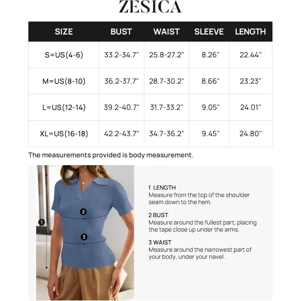 ZESICA Womens Short Sleeve V Neck T Shirts 2024 Summer Ribbed Knit Slim Fitted Basic Solid Color Tee TopsDustyblue