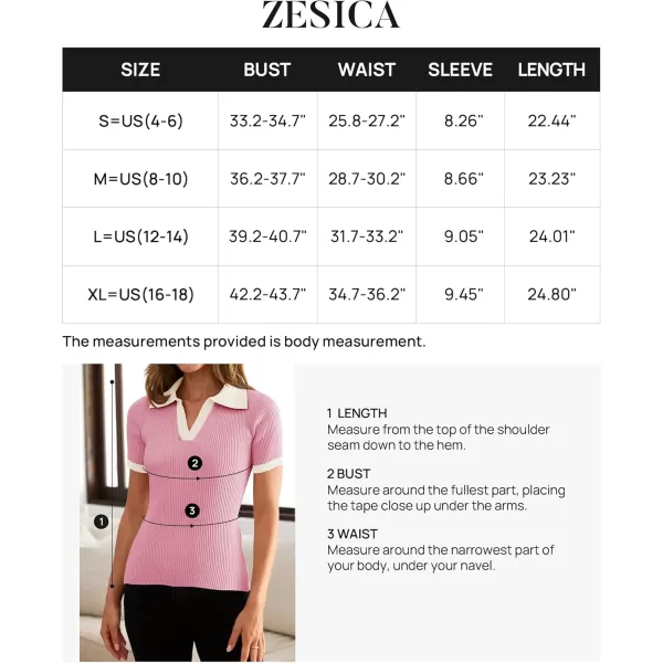ZESICA Womens Short Sleeve V Neck T Shirts 2024 Summer Ribbed Knit Slim Fitted Basic Solid Color Tee TopsPink