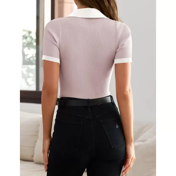 ZESICA Womens Short Sleeve V Neck T Shirts 2024 Summer Ribbed Knit Slim Fitted Basic Solid Color Tee TopsTaro