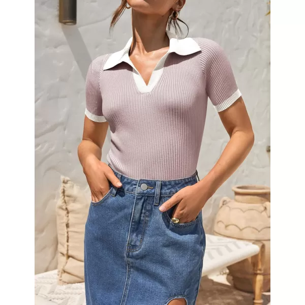 ZESICA Womens Short Sleeve V Neck T Shirts 2024 Summer Ribbed Knit Slim Fitted Basic Solid Color Tee TopsTaro