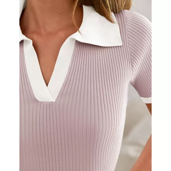 ZESICA Womens Short Sleeve V Neck T Shirts 2024 Summer Ribbed Knit Slim Fitted Basic Solid Color Tee TopsTaro