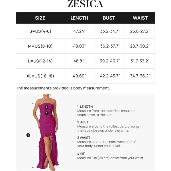 ZESICA Womens Summer Strapless Ruffle Dress Mesh Ruched Sexy Bodycon Formal Cocktail Party Maxi DressesEggplant