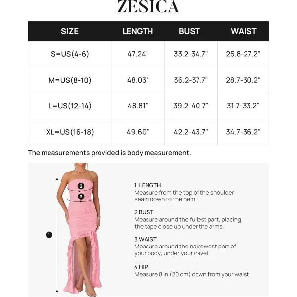 ZESICA Womens Summer Strapless Ruffle Dress Mesh Ruched Sexy Bodycon Formal Cocktail Party Maxi DressesLight Pink