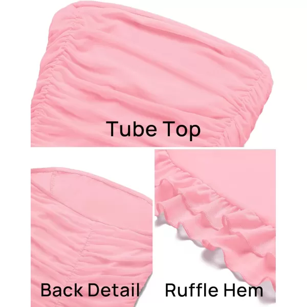 ZESICA Womens Summer Strapless Ruffle Dress Mesh Ruched Sexy Bodycon Formal Cocktail Party Maxi DressesLight Pink