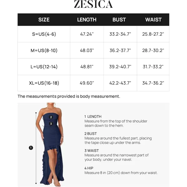 ZESICA Womens Summer Strapless Ruffle Dress Mesh Ruched Sexy Bodycon Formal Cocktail Party Maxi DressesNavy