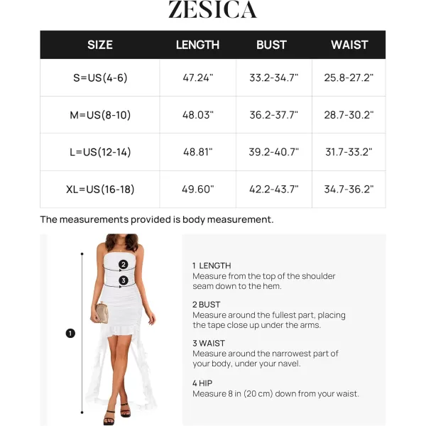 ZESICA Womens Summer Strapless Ruffle Dress Mesh Ruched Sexy Bodycon Formal Cocktail Party Maxi DressesWhite