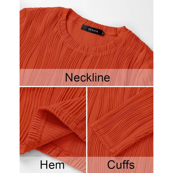 imageZESICA Long Sleeve Shirts for Women Tops Fall Fashion 2024 Trendy Slim fit Textured TshirtsOrange