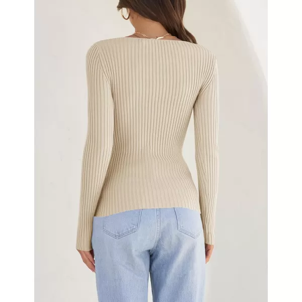 imageZESICA Womens 2024 Long Sleeve Square Neck T Shirts Slim Fitted Elegant Fall Ribbed Knit Casual Tee TopsSand