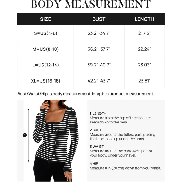imageZESICA Womens Long Sleeve Square Neck Striped T Shirts 2024 Casual Ribbed Knit Slim Fit Basic Henley Tee TopsBlack