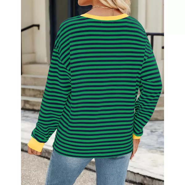imageZESICA Womens Long Sleeve Striped Shirts Fall Crewneck Casual Loose Fit Tunic TopsEmerald