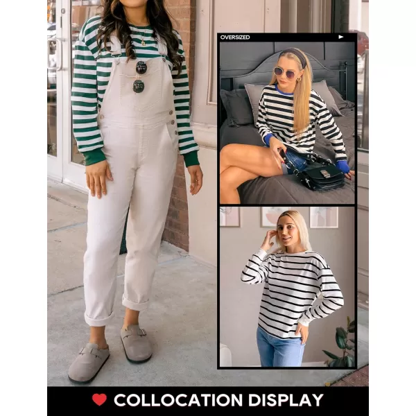 imageZESICA Womens Long Sleeve Striped Shirts Fall Crewneck Casual Loose Fit Tunic TopsViridity