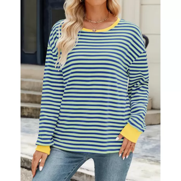 imageZESICA Womens Long Sleeve Striped Shirts Fall Crewneck Casual Loose Fit Tunic TopsViridity