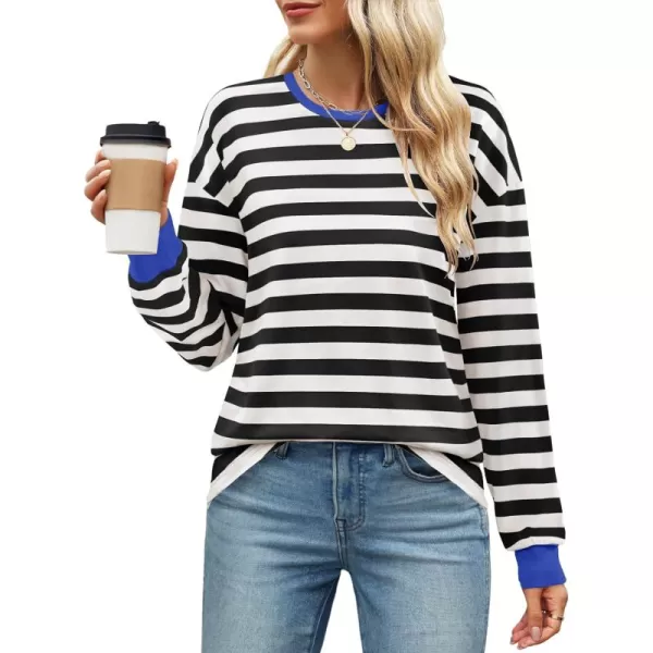 imageZESICA Womens Long Sleeve Striped Shirts Fall Crewneck Casual Loose Fit Tunic TopsCobalt