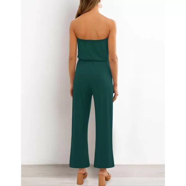 imageZESICA Womens 2024 Casual Off Shoulder Solid Color Strapless Belted Wide Leg Jumpsuit RomperDarkgreen