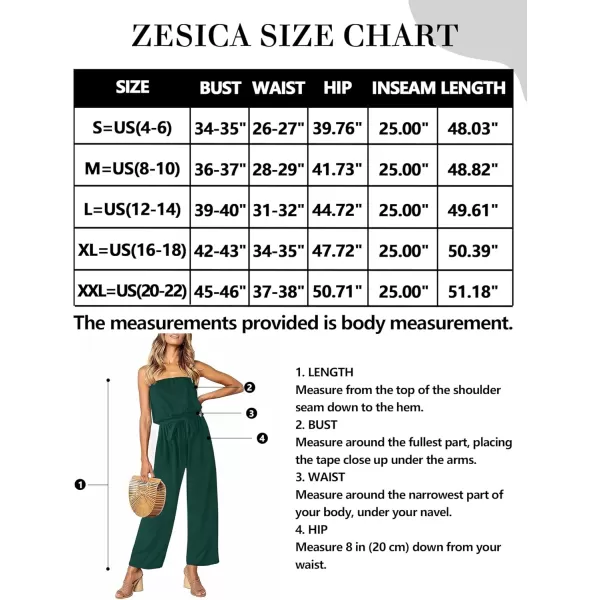 imageZESICA Womens 2024 Casual Off Shoulder Solid Color Strapless Belted Wide Leg Jumpsuit RomperDarkgreen