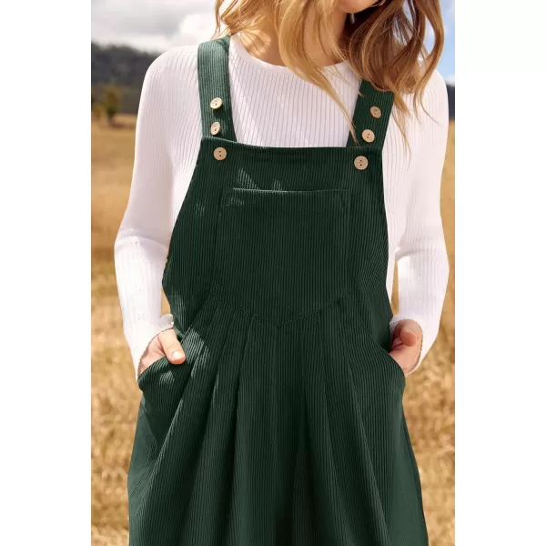 imageZESICA Womens Casual Overalls Jumpsuits Loose Corduroy Bib Adjustable Straps Wide Leg Long Pant Romper with PocketsDarkgreen